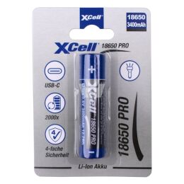 XCell Li-Ion Akku 18650-3400 mAh inkl. USB-C Ladebuchse...