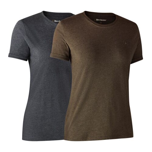 Deerhunter Damen T-Shirt Lady Basic O-Neck 2-Pack Brown Leaf Melange 36