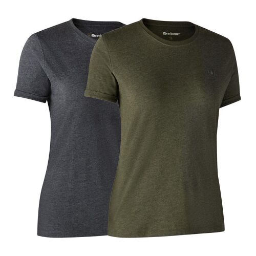 Deerhunter Damen T-Shirt Lady Basic O-Neck 2-Pack Adventure Green Melange 36